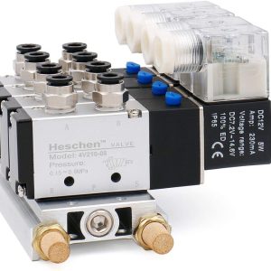 Heschen 4 Space Pneumatic Solenoid Valve 4V210-08 PT1/4 5 Way 2 Position Manifold Base Muffler Quick Fittings Set