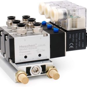 Heschen Electrical Pneumatic Triple Solenoid Valve 4V210-08 PT1/4 5 Way 2 Position Manifold Base Muffler Quick Fittings Set