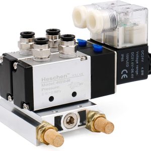 Heschen Electrical Pneumatic Twin Solenoid Valve 4V210-08 PT1/4 5 Way 2 Position Manifold Base, Muffler, Quick Fittings Set