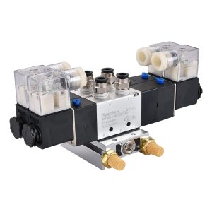 Heschen Electrical Pneumatic Twin Solenoid Valve, 4V230C-08, 12V/24V/110V/220V, PT1/4, 5 Way 3 Position, Manifold Base, Muffler, Quick Fittings Set, CE